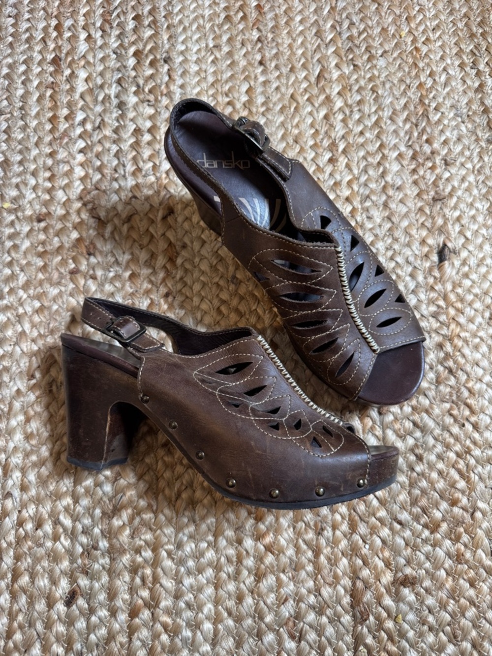 Dansko 41 Brown Rowena Slingback Sandals Dark Brown Wool Heel